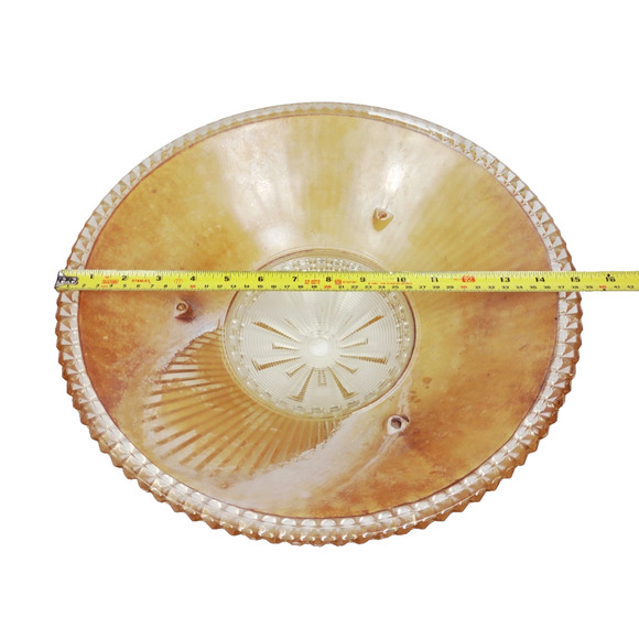 15" Art Deco Semi Flush Mount Peach Ribbed Glass Light Shade Heavy 40 50s Atomic - Picture 7 of 11